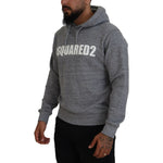 Dsquared² Gray Cotton Hooded Logo Print Men Pullover Sweater Dsquared² Dark Slate Gray