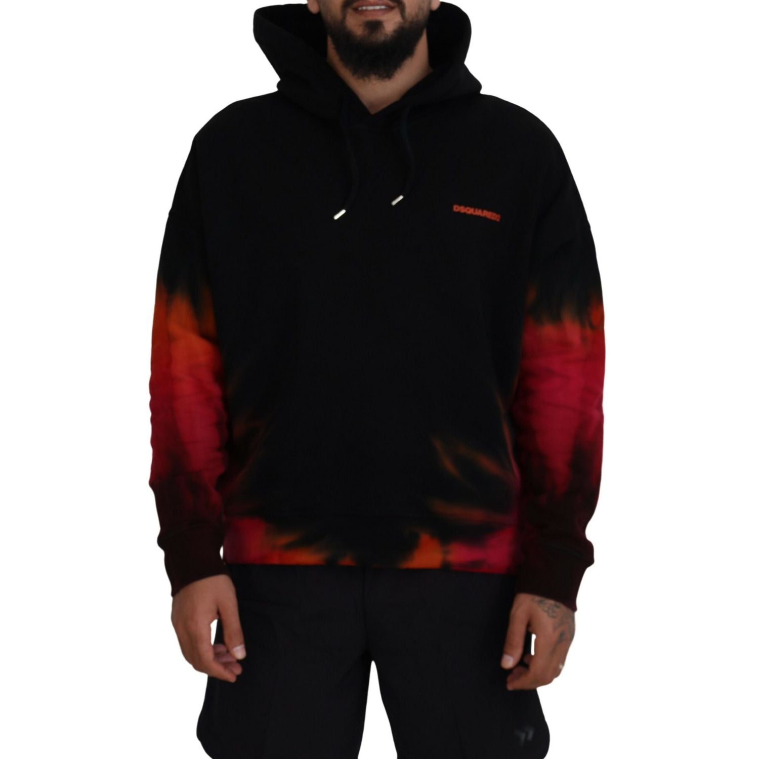 سترة Dsquared² المصنوعة من القطن باللونين الأسود والأحمر مع غطاء رأس وصبغة التعادل