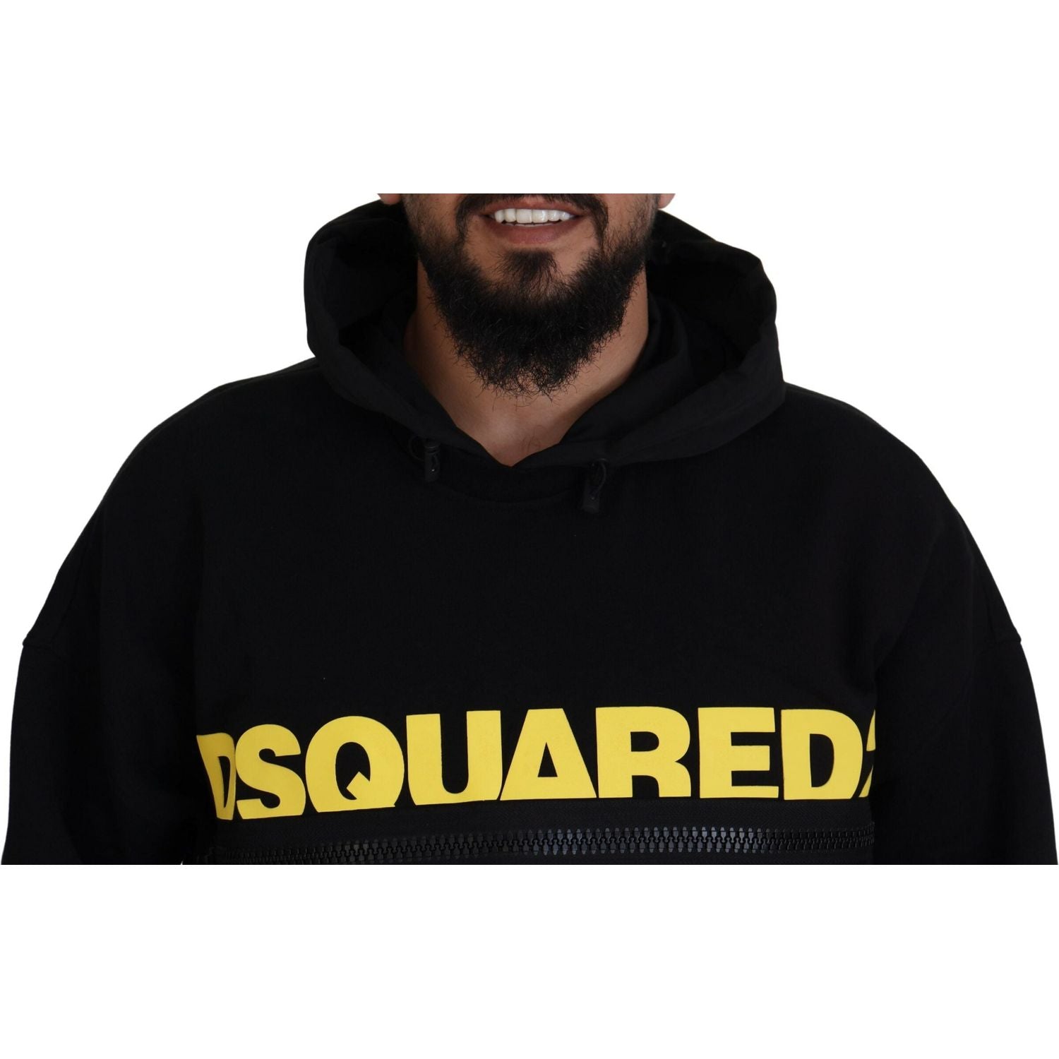 سترة صوفية مطبوعة بغطاء رأس من القطن الأسود من Dsquared²