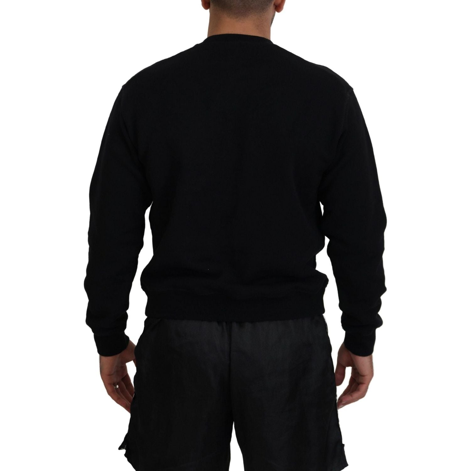 黑色棉质印花长袖套头衫