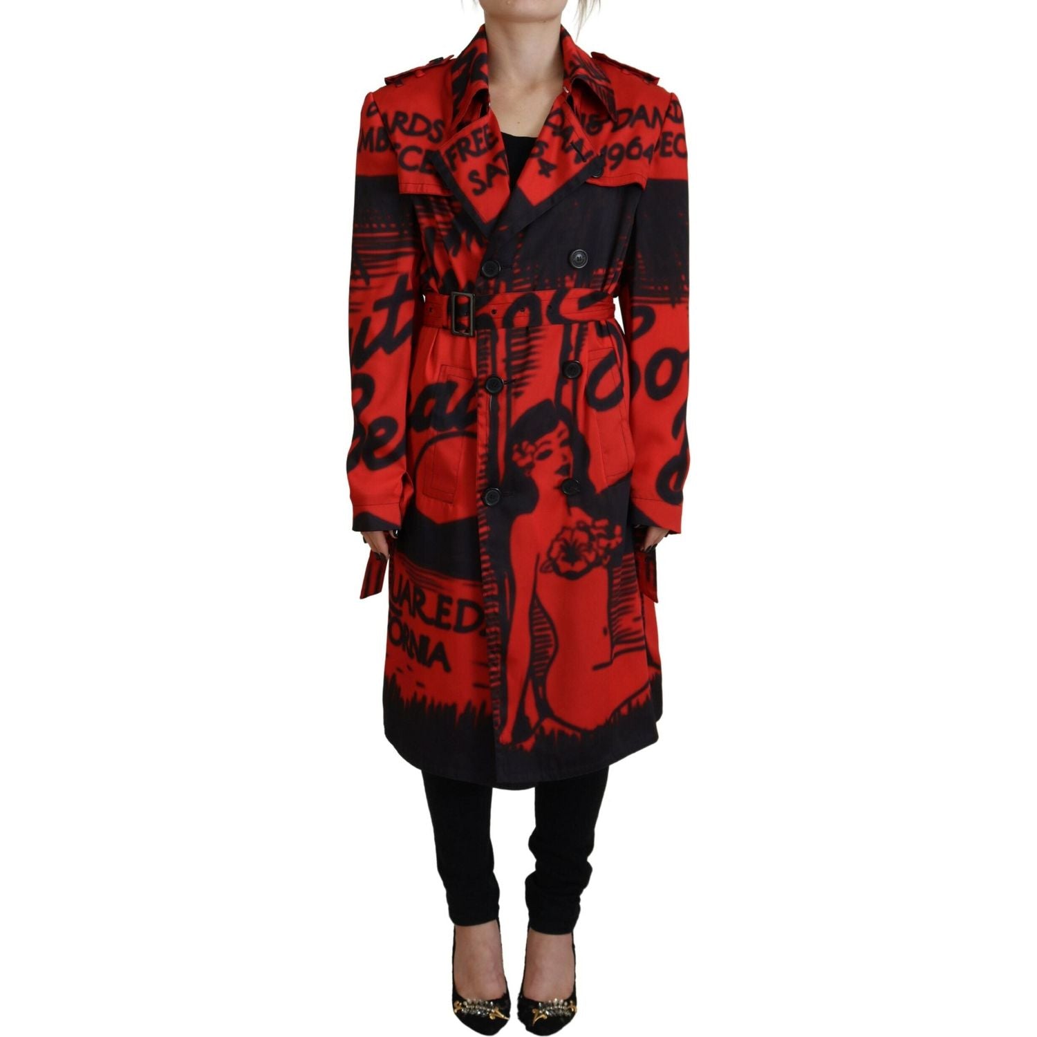 红色印花纽扣领 Desigual 外套