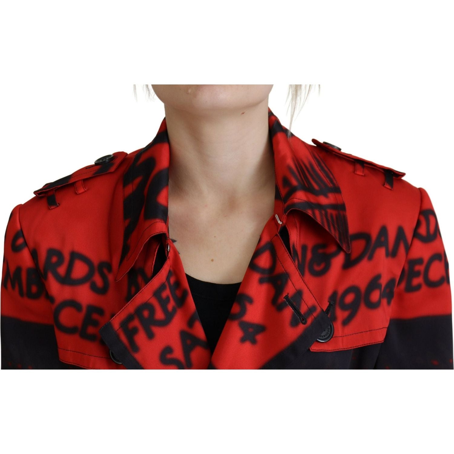 红色印花纽扣领 Desigual 外套