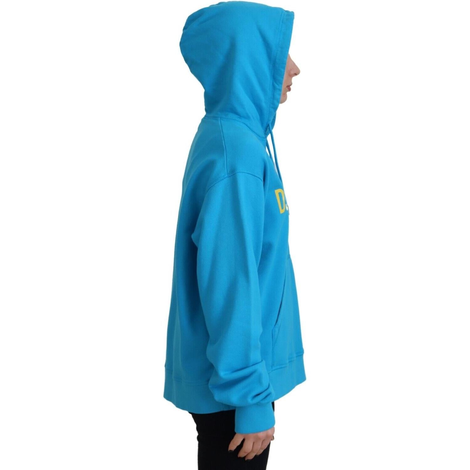 سويت شيرت بغطاء رأس من القطن بطبعة شعار Dsquared² باللون الأزرق