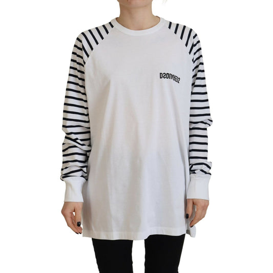 Dsquared² White Cotton Striped Crew Neck Short Sleeve Sweater TSH83408-38