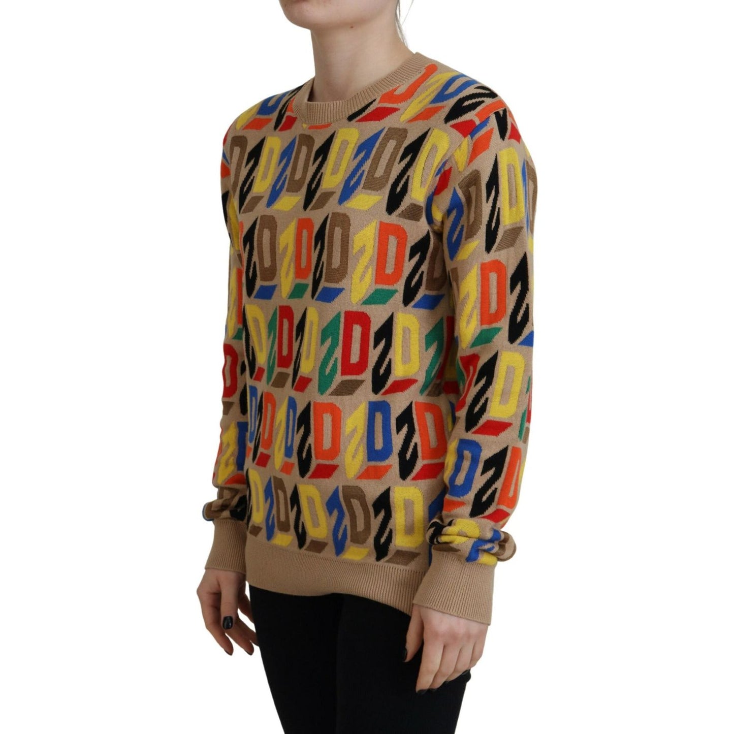 Dsquared² Brown Cotton Long Sleeve Crew Neck Printed Sweater TSH83424-38
