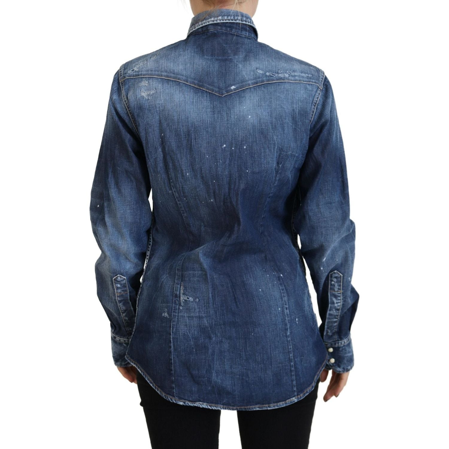 蓝色水洗棉质纽扣领牛仔衬衫