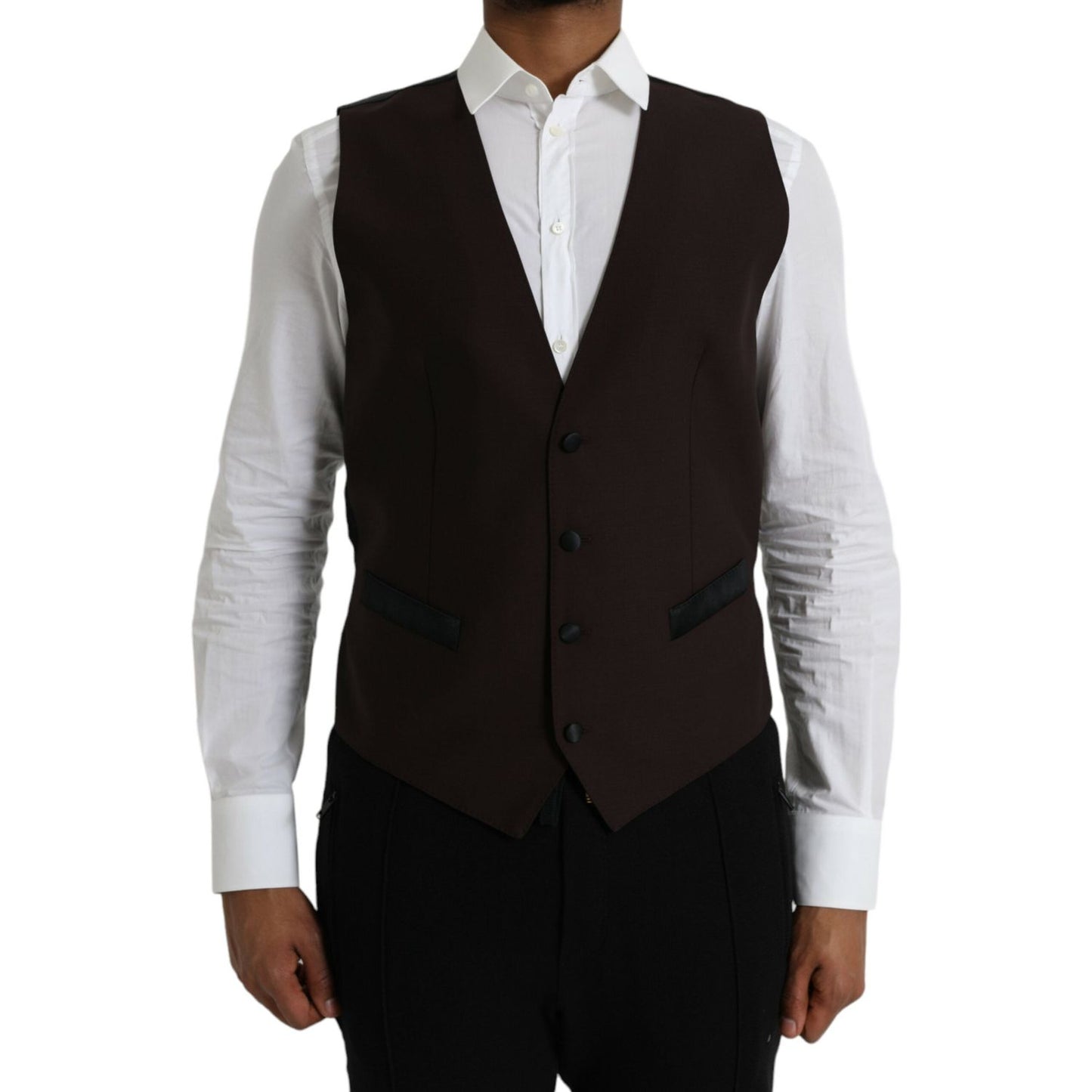 Dolce & Gabbana Brown Wool Waistcoat Dress Formal Vest TSH851990-52