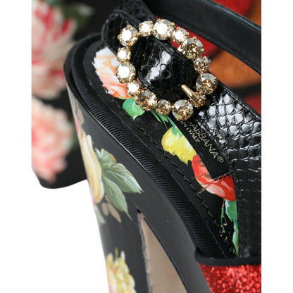 Dolce & Gabbana Multicolor Floral Crystal Platform Sandals Shoes