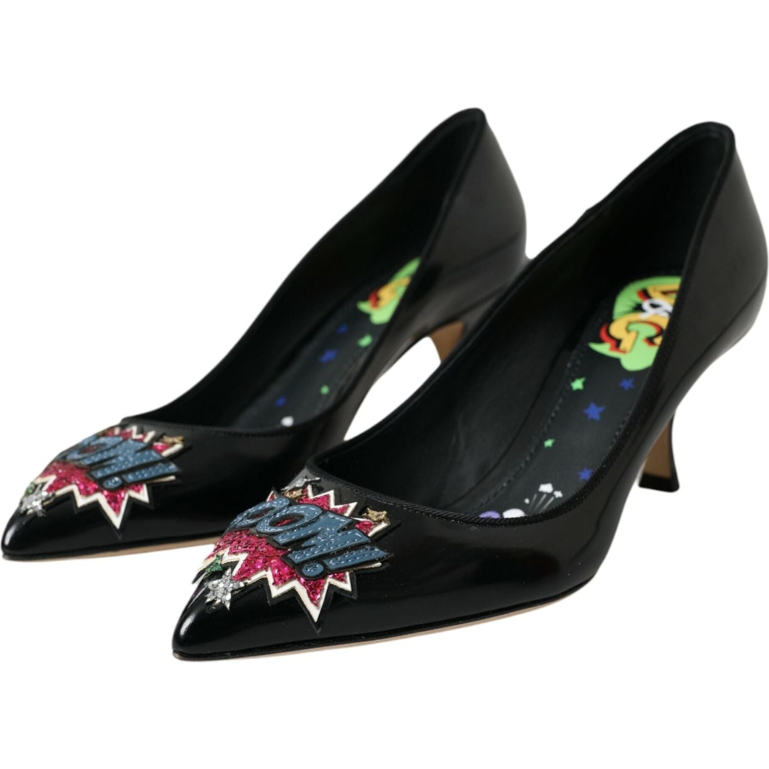 حذاء Dolce &amp; Gabbana BOOM Patch بكعب عالٍ من الجلد الأسود