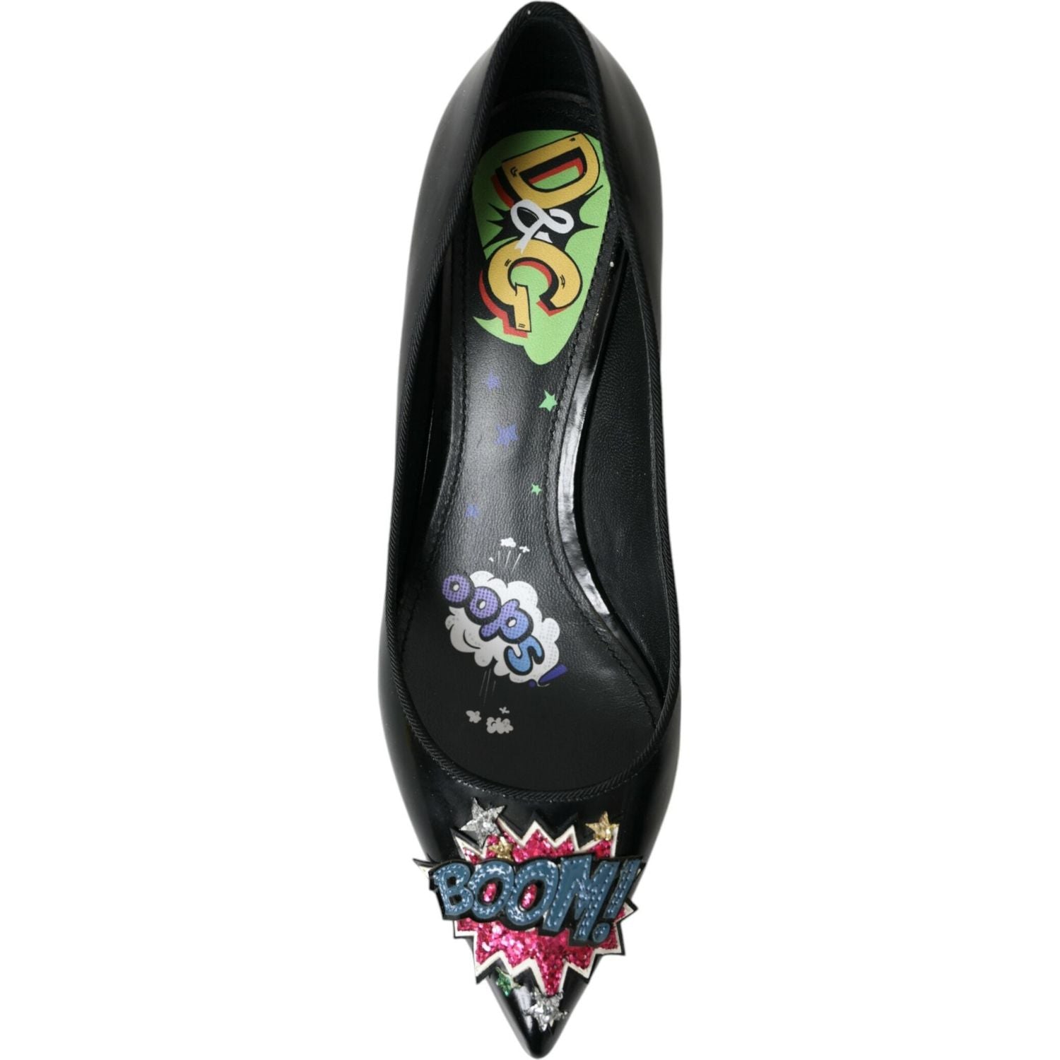 حذاء Dolce &amp; Gabbana BOOM Patch بكعب عالٍ من الجلد الأسود
