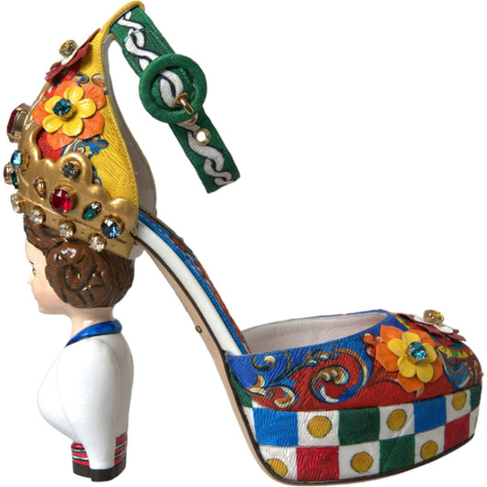 Dolce & Gabbana Multicolor Carretto Embellished Sandals Shoes LA10702-37