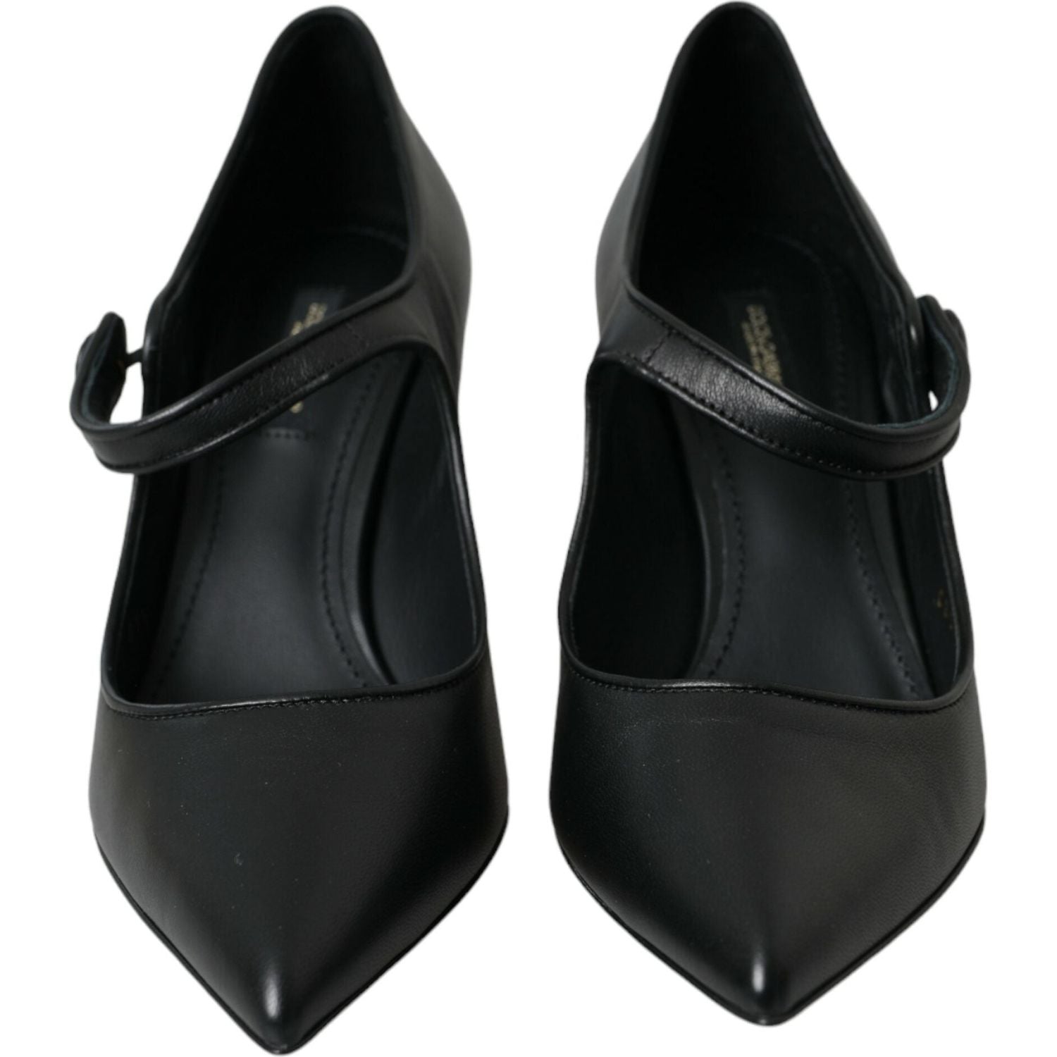 黑色皮革徽标高跟鞋玛丽珍鞋