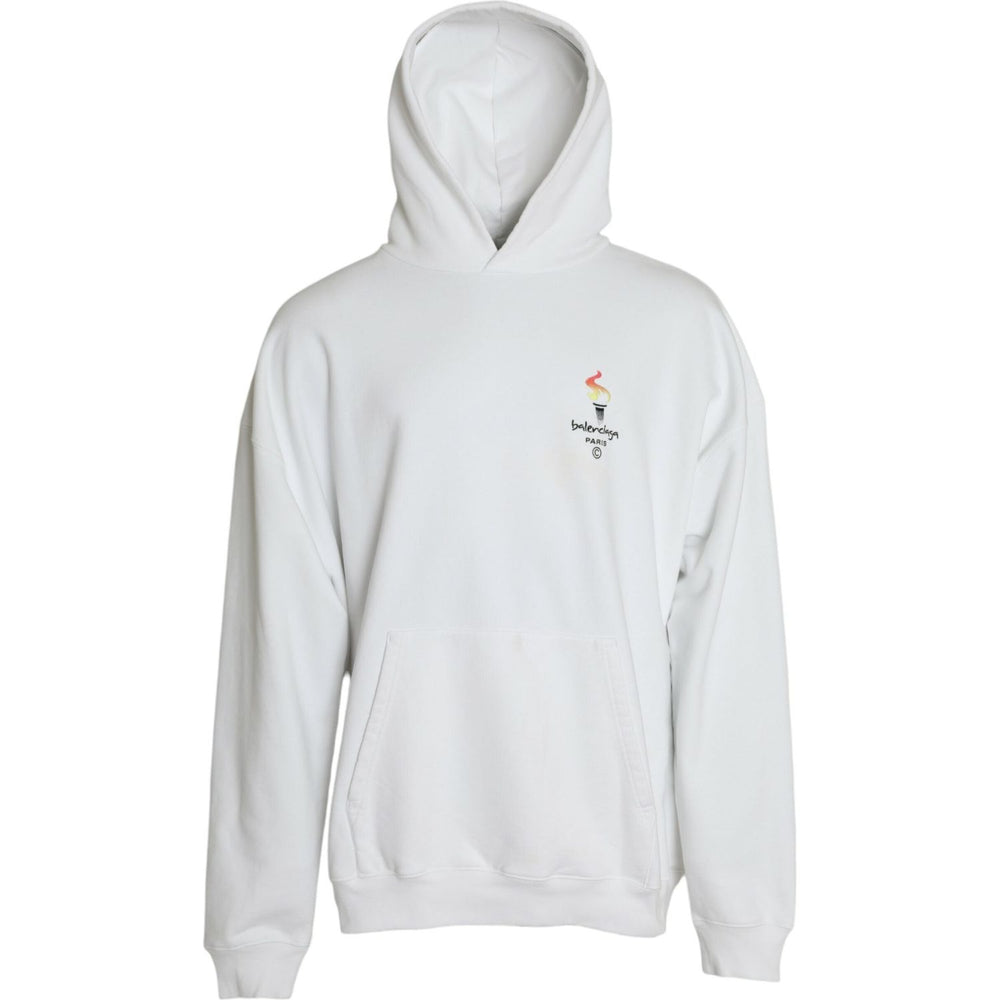 Balenciaga White Cotton Logo Hooded Pullover Sweatshirt Sweater TSH84946-S