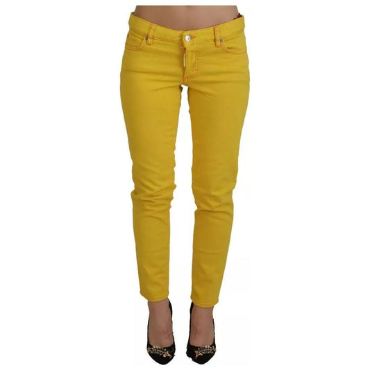 Dsquared² Yellow Cotton Low Waist Cropped Jennifer Denim Jeans PAN74512-38