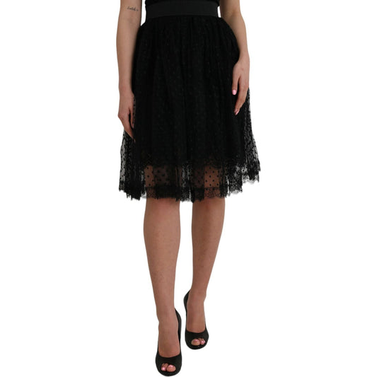 Dolce & Gabbana Black Nylon Lace Trim High Waist A-line Skirt SKI1985-46
