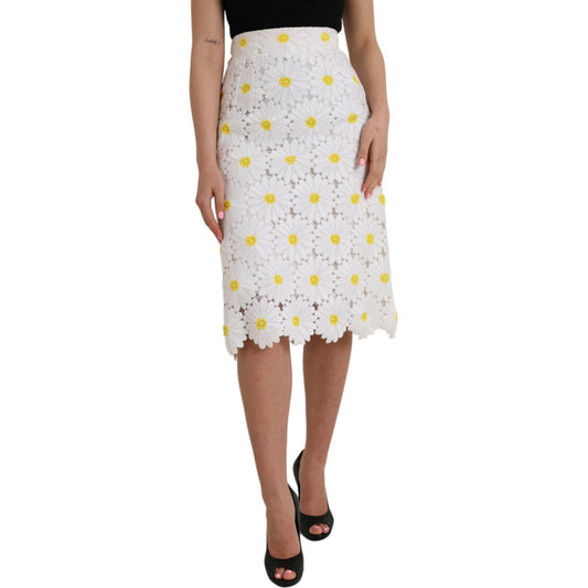 Dolce & Gabbana White Floral Pencil Straight Lace Skirt SKI1997-38