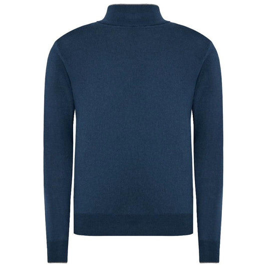 La Martina Blue Wool Men Sweater with Half Zip Closure LA-13107-XXL