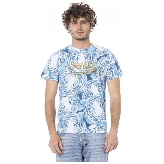 Cavalli Class Light Blue Cotton Men T-Shirt CA-24343-M