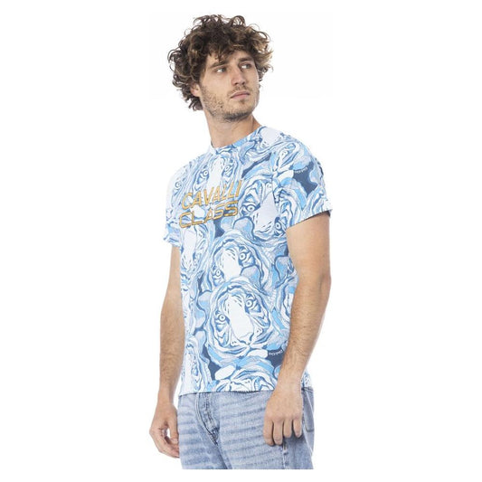Cavalli Class Light Blue Cotton Men T-Shirt CA-24343-M