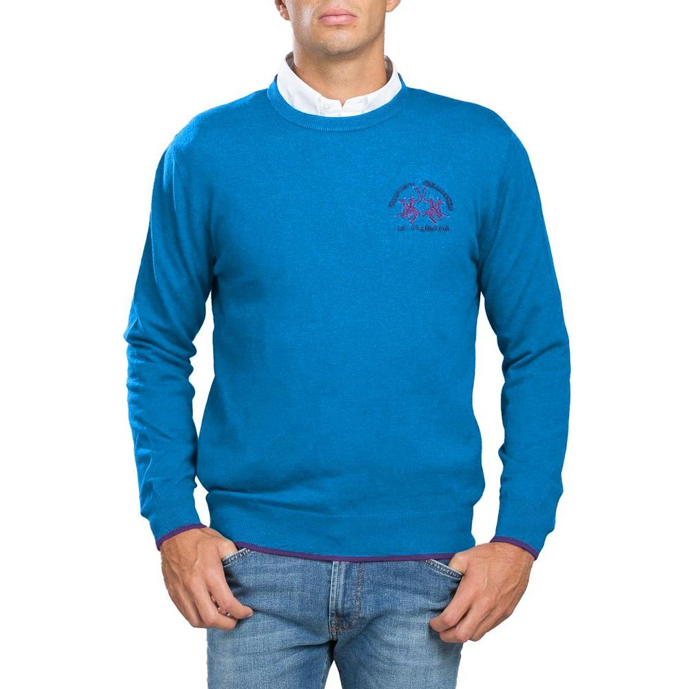 La Martina Blue Cotton Men Sweater LA-13110-S