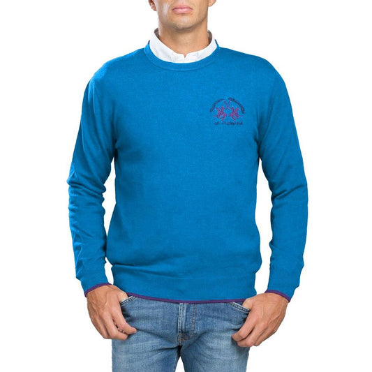 La Martina Blue Cotton Men Sweater LA-13110-S