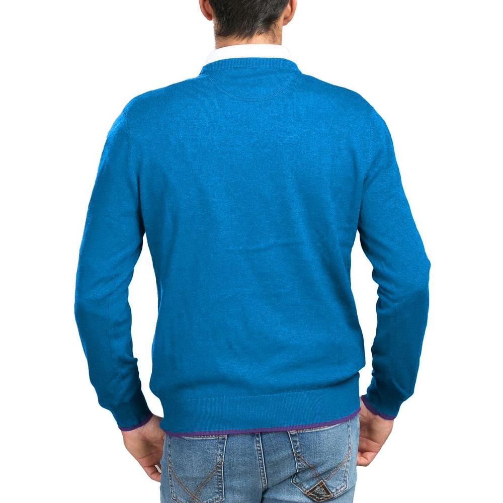 La Martina Blue Cotton Men Sweater LA-13110-S