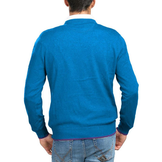 La Martina Blue Cotton Men Sweater LA-13110-S