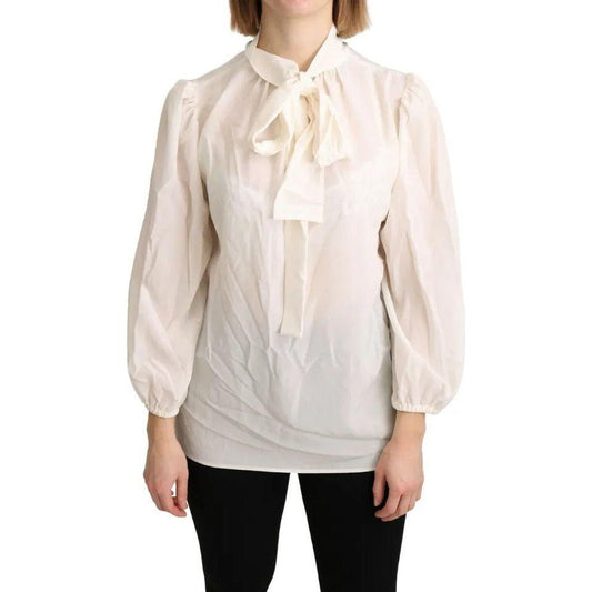 Dolce & Gabbana Off White Scarfneck Long Sleeves Blouse Silk Top TSH4905-42