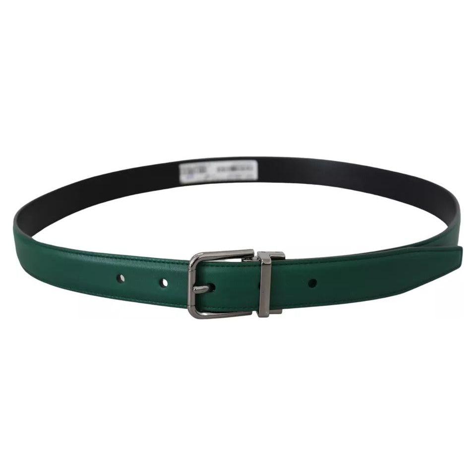 Dolce & Gabbana Green Calf Leather Silver Tone Metal Buckle Belt BEL8904-85