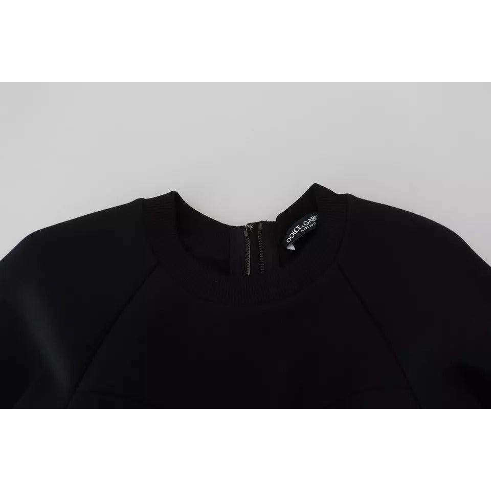 فستان قصير من القطن باللون الأسود بأكمام طويلة وقصة A من دولتشي آند غابانا