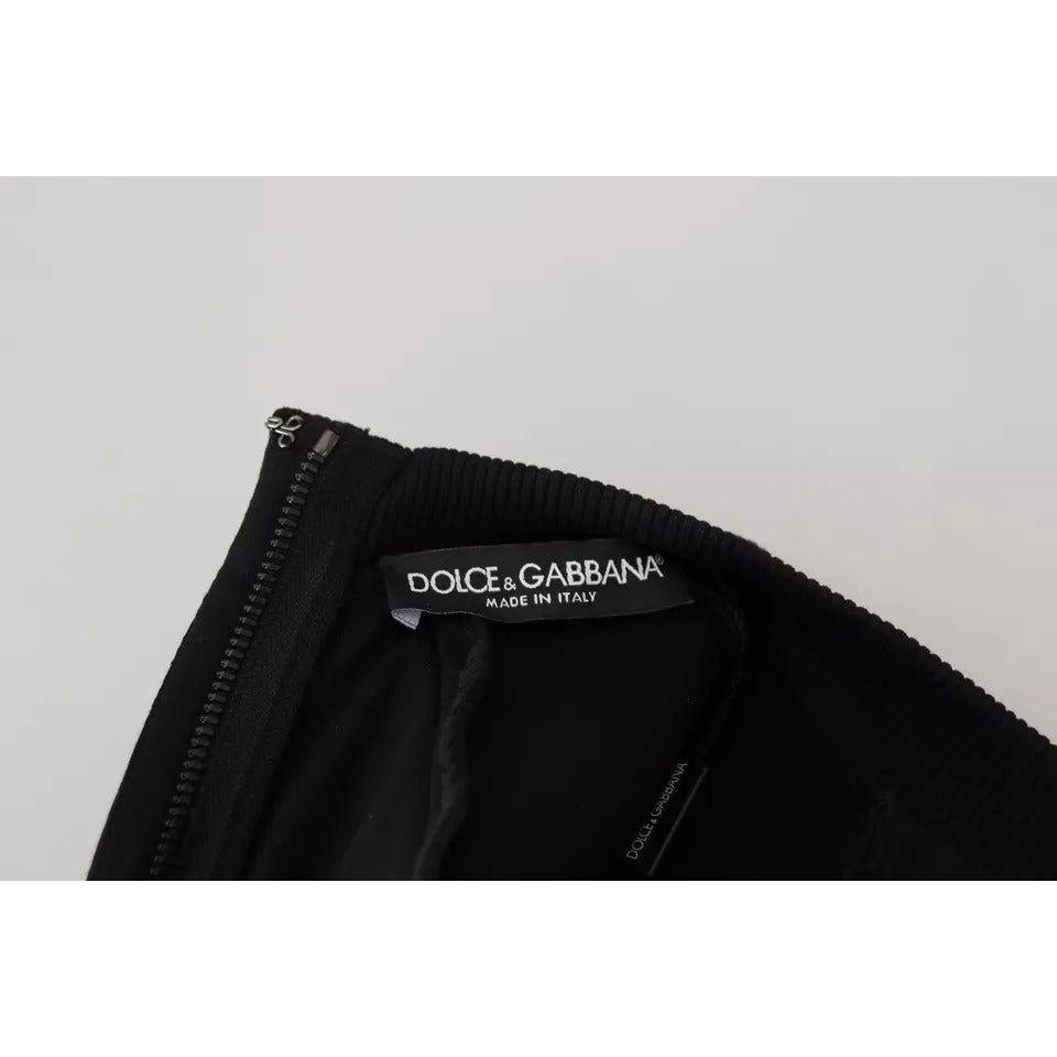 فستان قصير من القطن باللون الأسود بأكمام طويلة وقصة A من دولتشي آند غابانا