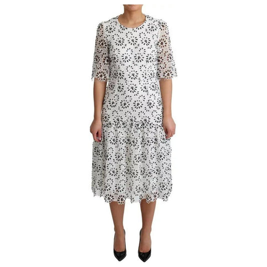 Dolce & Gabbana White Cutout Design Polyester A-line Midi Dress DR28009-42