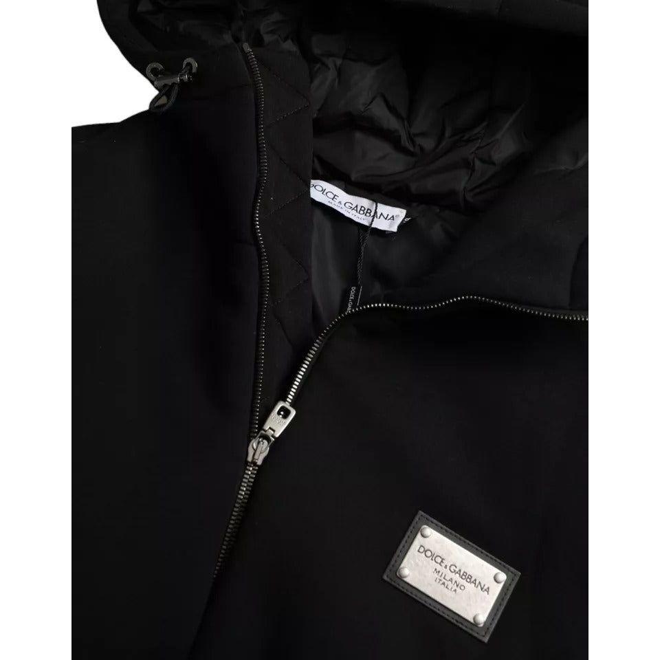 Dolce & Gabbana Black Cotton Hooded Logo Bomber Jacket