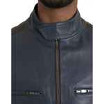 Dolce & Gabbana Blue Leather Full Zip Biker Blouson Jacket JKT4053-48