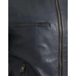 Dolce & Gabbana Blue Leather Full Zip Biker Blouson Jacket JKT4053-48
