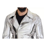 Dolce & Gabbana Silver Leather Biker Coat Lambskin Jacket JKT3461-48