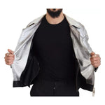 Dolce & Gabbana Silver Leather Biker Coat Lambskin Jacket JKT3461-48