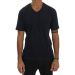 Daniele Alessandrini Blue Cotton V-neck T-Shirt TSH1321-3