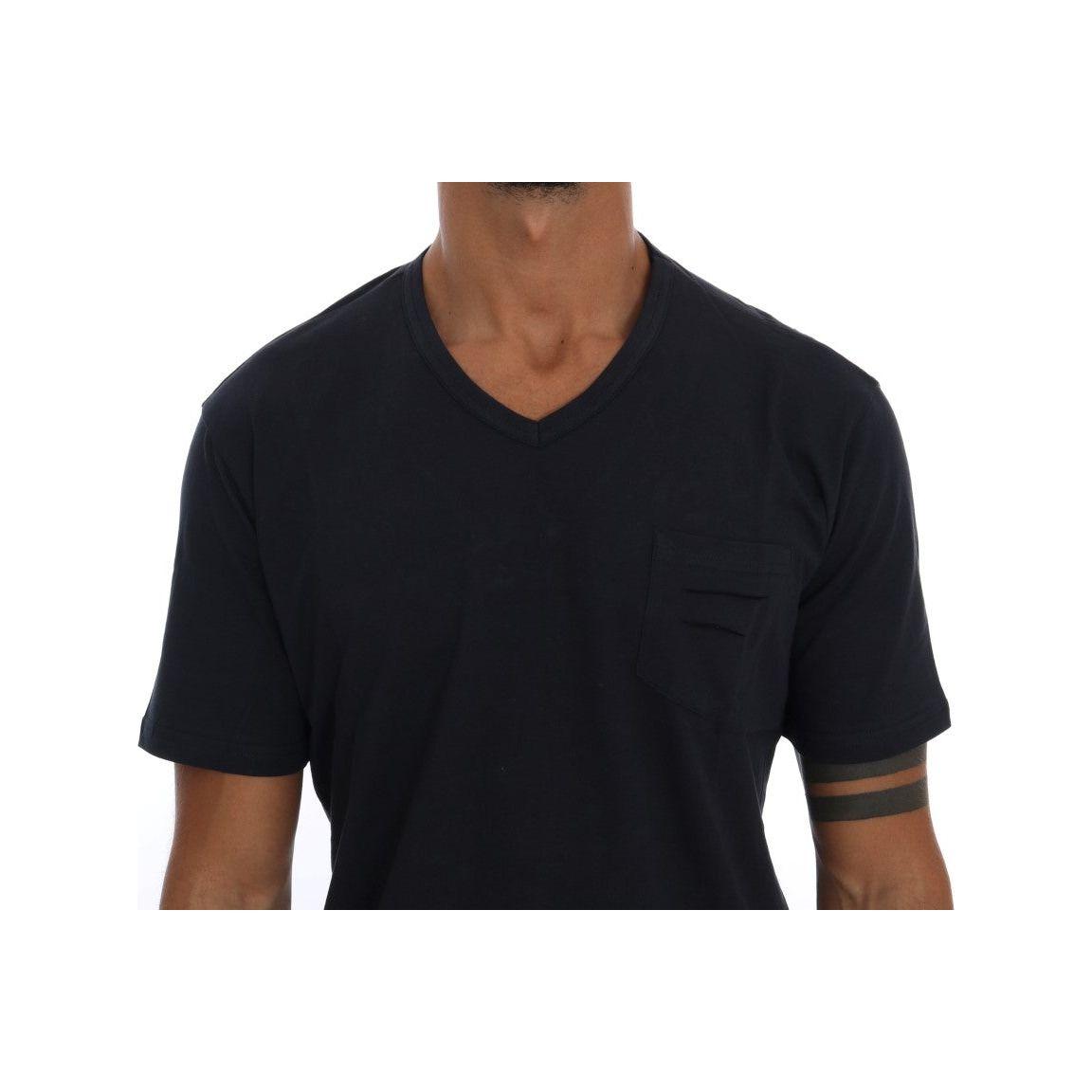 Daniele Alessandrini Blue Cotton V-neck T-Shirt TSH1321-3