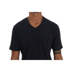 Daniele Alessandrini Blue Cotton V-neck T-Shirt TSH1321-3