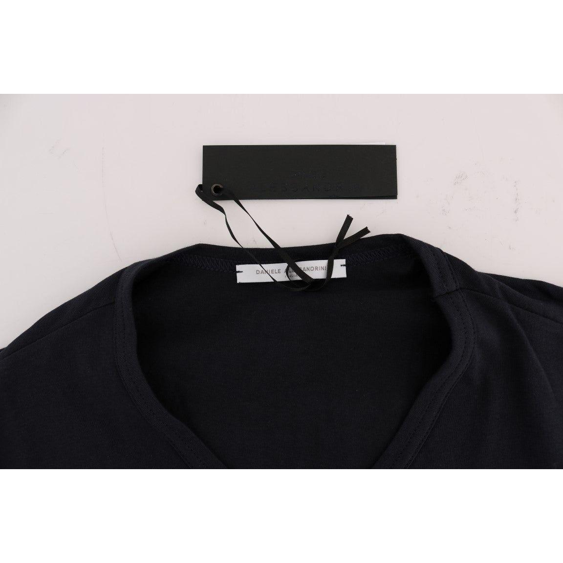 Daniele Alessandrini Blue Cotton V-neck T-Shirt TSH1321-3