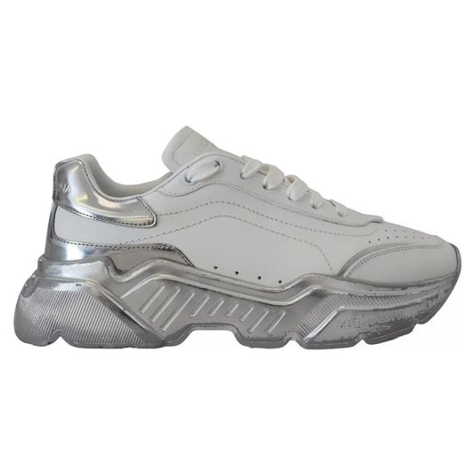 Dolce & Gabbana White Silver Leather Daymaster Sneakers Shoes LA10077-39