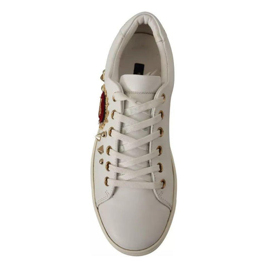 Dolce & Gabbana White Leather Gold Red Heart Sneakers Shoes LA9896#1-35