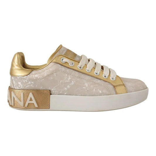 Dolce & Gabbana White Portofino Mother Of Pearl Sneakers Casual Shoes LA9278-36