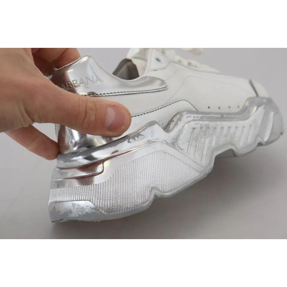 Dolce & Gabbana White Silver Leather Daymaster Women Sneakers Shoes LA10056-39.5