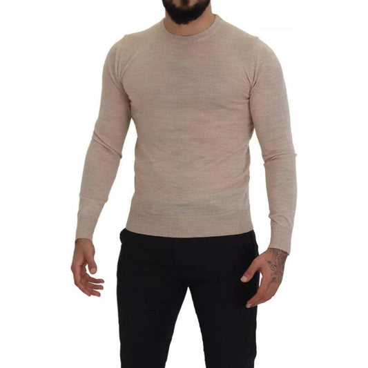 Dolce & Gabbana Beige Virgin Wool Crew Neck Pullover Sweater TSH7946-46