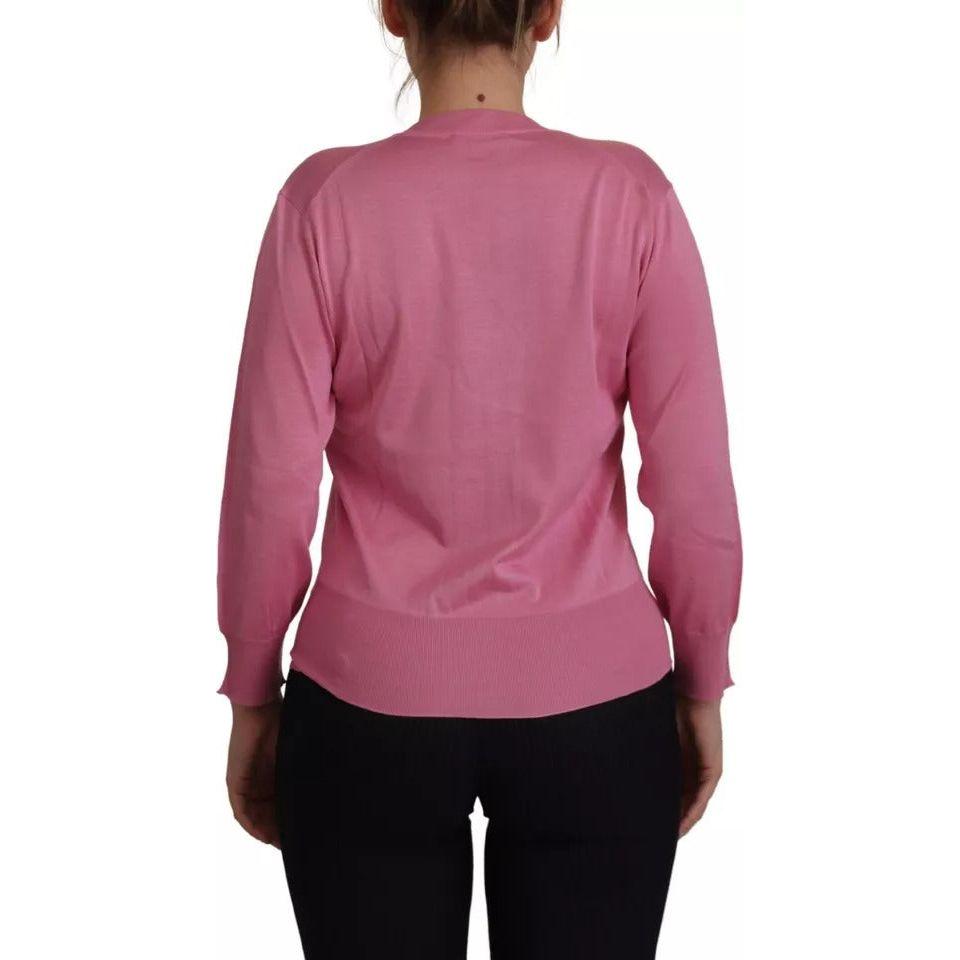 سترة كارديجان من دولتشي آند غابانا باللون الوردي مصنوعة من الحرير بنسبة 100%