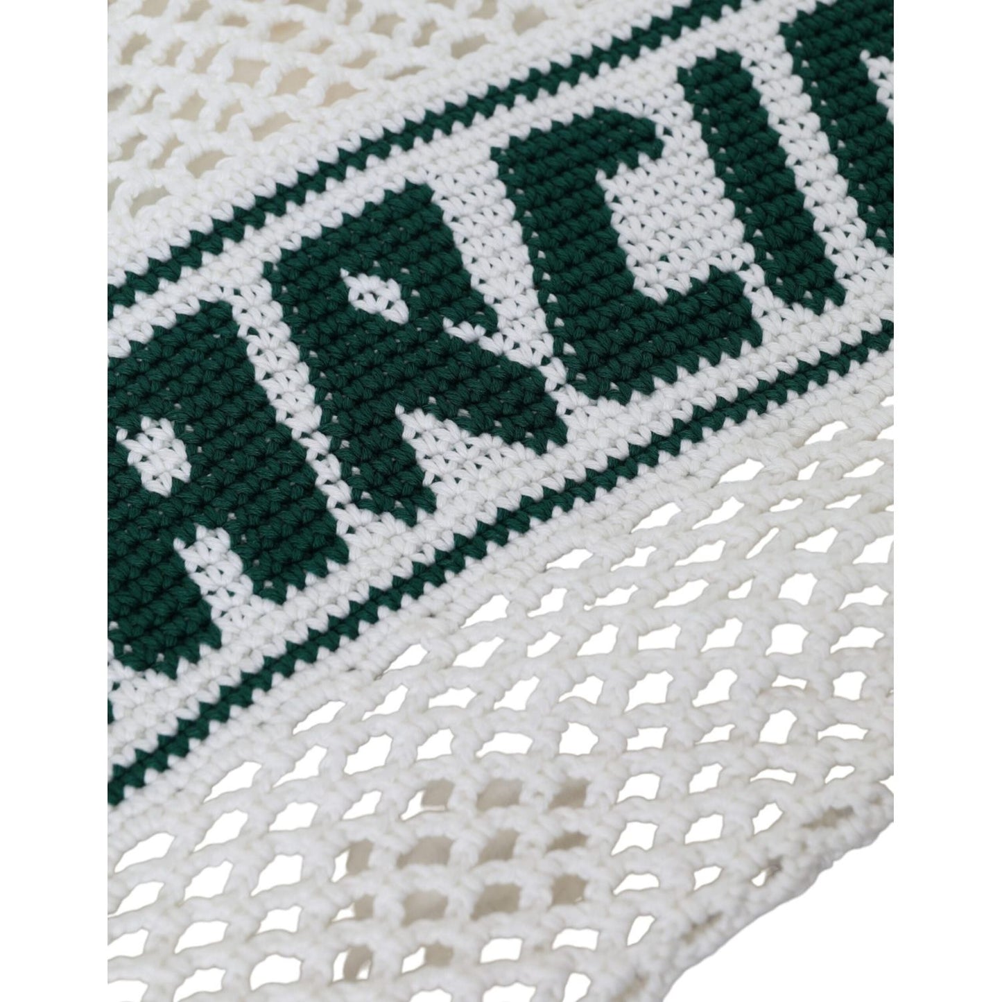 Dolce & Gabbana White Green Knitted Cotton Logo Shopping Tote Bag BAG1448
