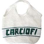 Dolce & Gabbana White Green Knitted Cotton Logo Shopping Tote Bag BAG1448