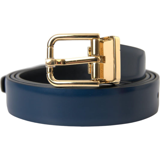 Dolce & Gabbana Blue Calf Leather Gold Metal Buckle Belt Men BEL9187-110